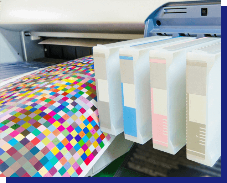 A printer with several boxes of different colors.