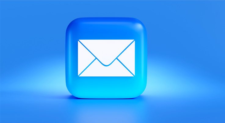 A blue square with an envelope on it