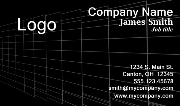 A black and white business card with lines on it