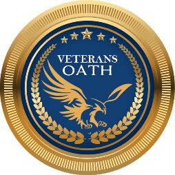 A gold and blue seal with the words veterans oath